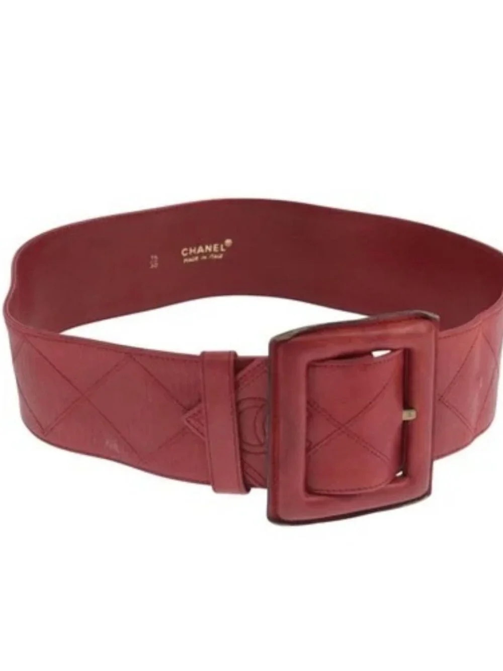 CHANEL Bicolore Belt Leather 26.4"-31.1" Red Gold CC Auth yk16186 - Picture 1 of 12